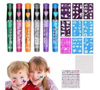 Kit de maquillaje de pintura facial, marcadores de pintura facial | Crayones de maquillaje para y corporal a base de agua de 6 colores con 9 plantillas - Crayones de