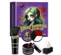 Kit de maquillaje de sangre artificial para Halloween: gel de sangre realista y crema, paleta de 3 colores con esponjas, resistente al agua y de larga duración, perfecto para efectos zombies/heridas