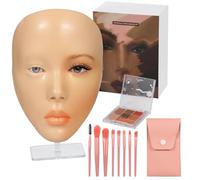 Kit de maquillaje facial de práctica con modelo y soporte de silicona, paleta de sombras de 7 colores, juego de 8 pinceles para entrenamiento y demostraciones