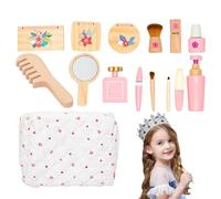 Kit de maquillaje lindo, peluquería y maquillaje de madera - Juego de simulación de seguridad, de vestir, juguetes de peluquería para la educación temprana, kit de ma
