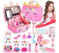 Kit de Maquillaje Niñas, Set de Cosméticos Lavable No Tóxico, Accesorios para el Cabello Juguetes Herramientas de Peinado, Regalo de Princesa Cumpleaños y Navidad para Niñas 3 4 5 6 7-12 Años