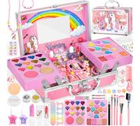 Kit de Maquillaje para Niño, 65 Piezas Lavable de Maquillaje para Niños Juguetes, Caja Maquillaje niña, Unicornio Maletin de Maquillaje, Regalo de cumpleaños y Navidad para niñas de 4 5 6 7 8+ Años
