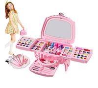 Kit de maquillaje para niños, juego completo de maquillaje lavable para niñas, diseño rosa con cosméticos reales seguros, juego de belleza natural para la práctica, viajes, rendimiento en etapas