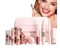 Kit de maquillaje para principiantes, paquete de maquillaje de lápices labiales, paquete de cosméticos de viaje de moda, 8.2 x 6.3 x 2.1 pulgadas, colores de larga duración, juego de paleta de sombras