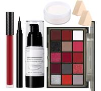 Kit de maquillaje rojo para Halloween: set de maquillaje de payaso, vampiro, joker y demonio paleta de sombras de ojos, base blanca, líquido rojo, delineador negro, polvos fijadores y esponjas