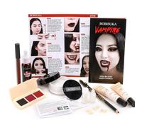Kit de Maquillaje Vampiro Halloween con Dientes Falsa, Sangre Falsa y Base Blanca, Perfecto para Cosplay, Fiesta de Disfraces, Escena, Cine y Teatro