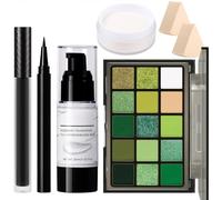 Kit de maquillaje verde para Halloween: kit de maquillaje de bruja zombi, con paleta de sombras de ojos, base blanca, pintalabios negro, delineador de ojos, polvos fijadores y esponjas