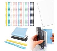 Kit de Máquina de Encuadernación Manual de 10 Agujeros Azul con 12 Anillos de Carpeta de Plástico Multicolor (12mm) - Encuadernadora para Planificadores, Agendas, A4/B5/A5