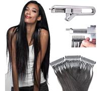 Kit de máquina de extensión de pelo 6D, kit de ametralladora de extensión de cabello, extensiones de cabello humano real 6D, herramienta de extensiones de cabello 6D de 1ª generación (1 fila de 10