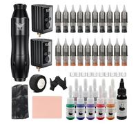 Kit de Máquina de Inalámbrica con 2 pcs Batería 20pcs Agujas, 11 Tintas, 100pcs cubiertas de bolígrafo, para Principiantes y Artistas TATELF 012