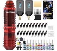 Kit de máquina de tatuaje rotativa inalámbrica POSEIDON con 20 cartuchos de águilas,Tintas y 2 baterías recargables | Pistola de tatuaje profesional portátil para principiantes | Suministros Completos