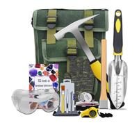 Kit de martillo de geología de 14 piezas, herramienta de equipo de minería y prospección de oro, bolsa de museta, martillo y cinceles de excavación de 22 onzas, pala, lupa, silbato, gafas, regalos de