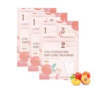 Kit de máscara de cáscara de 3 en 1 pie, máscara de pelado de pies instantáneos: tratamiento de cuidado de los pies exfoliante con mousse limpiadora, extracto de durazno, hidratación (3pcs)