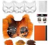 Kit de Máscara de Gato | Careta Animal Blanca Para Personalizar - Set Completo De Accesorios Con Telas De Malla Y Fieltro Para Fiestas De Disfraces Carnaval Cosplay Manualidades Creativas Para