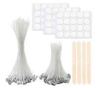 Kit de Mechas para Velas - 50 Mechas de Algodón, 10cm/20cm Mecha de Algodón Natural,60 Adhesivos y 4 Soportes de Madera, Ideal para DIY en la Fabricación de Velas y Candelabros
