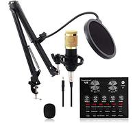 Kit de micrófono con tarjeta de sonido en vivo, kit de micrófono para podcast, juego de micrófono para grabación en estudio, soporte de micrófono ajustable, apto para computadoras y teléfonos, Yo