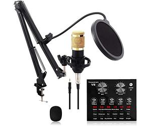 Kit de micrófono con tarjeta de sonido en vivo, kit de micrófono para podcast, juego de micrófono para grabación en estudio, soporte de micrófono ajustable, apto para computadoras y teléfonos, Yo