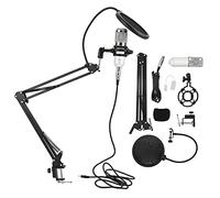 Kit de Micrófono de Condensador BM800, Kit de Micrófono de Condensador de Captación Direccional de bajo Ruido USB con Brazo Flexible para PC de Escritorio para Portátil para(Blanco + plata)