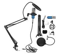 Kit de micrófono de condensador BM800 USB con brazo flexible para computadora portátil de escritorio de PC, registro de micrófono de transmisión, sonido transparente, velocidad de (Blue + Silver)
