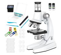Kit de microscopio para estudiantes | Microscopio compuesto 100X-1200X con marco ABS | Kit de aprendizaje científico para principiantes con diapositivas preparadas, cajas de muestras, pinzas, cubierta