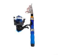 Kit de mini caña de pescar telescópica con carrete para combo, construcción de carbono con 3 rodamientos resistentes y relación de transmisión rápida para lanzar y recuperar eficientemente (azul juego