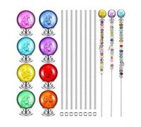 Kit de mini estacas de cuentas de jardín, paquete de 8 varillas roscadas de acero inoxidable con topes de diamante coloridos para decoración de interiores y exteriores, compatible con cuentas variadas