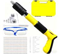 Kit de mini pistola de clavos manual, herramienta de pistola remachadora con silenciador con clavos de 100 piezas, inalámbrica y fácil de limpiar, para varias paredes, madera, techo, ocultador Yellow