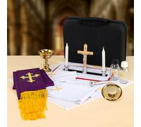 Kit de Misa de Viaje católico: cáliz, PYX, Paten, crucifijo, Velas con Soporte, Estola de Clero, Ropa de Cama, aspersor de Agua bendita y Botellas, Kit de exorcismo de Regalo para Sacerdote, Kit de