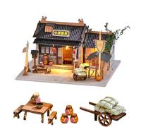Kit de modelo de casa de muñecas de estilo chino, mini casa de muñecas de madera con luces LED para adultos, regalo de cumpleaños de Navidad