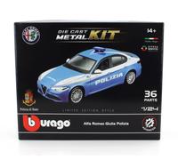 KIT DE MODELO DE COCHE ESTÁTICO BURAGO ALFA ROMEO GIULIA POLICÍA 2016 AZUL BL...