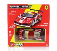 KIT DE MODELO DE COCHE ESTÁTICO BURAGO FERRARI 488 CHALLENGE RACING 2017 ROJO...