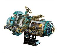 Kit de modelo de estación espacial, juego de construcción mecánica de madera 3D con luz ambiental, modelo creativo de montaje de nave espacial para pantalla de escritorio (511 piezas)