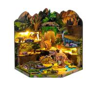 Kit de modelo de rompecabezas de casa de muñecas del mundo de dinosaurios, accesorios de casa de muñecas en miniatura con luz LED, escala 1:24, decoración creativa de habitación para adolescentes y