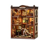 Kit De Modelo En Miniatura para Rincón De Lectura con Museo De Fósiles De Madera DIY con Luces y Sujetalibros con Dinosaurios para Regalar A Amigos AH01-006