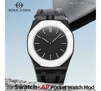 Kit de modificación para convertir el reloj de bolsillo Swatch x AP en un reloj de pulsera, con caja de acero inoxidable y correa de fluorocaucho. Nueva correa con diseño de tejido texturizado. 3ocloc