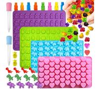 Kit de moldes de silicona para caramelos, 219 mini cavidades con 2 cuentagotas - Oso de gomita, frutas, dinosaurios, moldes de corazón, moldes flexibles de grado alimenticio para gomitas, chocolate