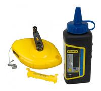 Stanley Tiralíneas 0-47-443 – Kit 30 m con tiza azul, nivel y polvo 30 g