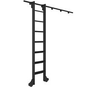 Kit de montaje de escalera rodante para biblioteca, rieles de longitud 100cm 200cm 300cm 400cm 500cm 600cm Escalera de granero corrediza rústica negra de tubo redondo, juego completo de riel