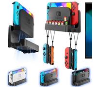 Kit de Montaje en Pared para Switch 2/OLED/Original, Soporte de Pared para Switch con 2 Ganchos para Joycon & 14 Ranuras para Tarjeta, TV Dock para NS Accesorios con Ventilación para Consola Switch