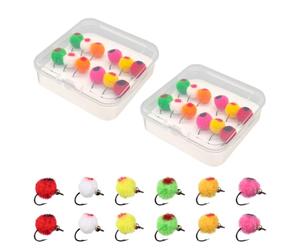 Kit de moscas de pesca con mosca, 24 piezas de huevos de trucha y salmón, moscas flotantes con caja de almacenamiento para pesca de salmón y trucha