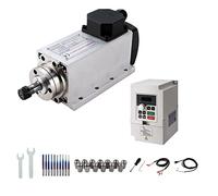 Kit de motor de eje principal cnc, 220V 1,5kw er16 motor de eje principal refrigerado por aire cuadrado CNC motor de eje principal + 220V 1,5kw vfd + Grupo de pinzas er16 + alambre + taladro