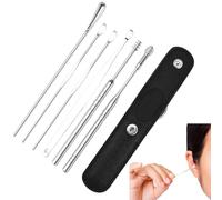 Kit de nettoyage des oreilles - 6 piezas nettoyant pour cerumen en acier inoxydable avec sac de rangement en PU | Elimination du cerumen, outil de nettoyage des oreilles pour adultes et ,