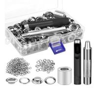 Kit de ojales profesionales para zapatos, chaquetas, cinturones, 100 ojales de metal de latón con perforador, caja de almacenamiento de 12 mm de diámetro incluida (plata)