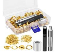 Kit de ojales profesionales para zapatos, chaquetas, cinturones, 100 ojales de metal de latón con perforador, caja de almacenamiento de 12 mm de diámetro incluida (dorado)