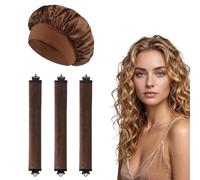 Kit de Ondas Sin Calor con 3 Rizadores de Pelo y Gorro de Satén para Dormir, Rizador Pelo Sin Calor para Rizos Naturales Durante la Noche, Apto para Todo Tipo de Cabello, 4 Piezas, Marrón