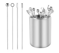 Kit de Palillos de Cóctel y Soporte, 28uds Púas de Cócteles de Metal para Bebidas con Soporte Agitadores de Cócteles Reutilizables Brochetas Aperitivo para Frutas Sándwiches Magdalenas Fiestas