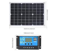 Kit de Panel Flexible Solar portátil de 300 W de silicio monocristalino con Controlador de 10 A, Puerto de Carga USB Dual y Abrazadera de batería DC5521 para vehículos de 12 V, (con Controlador 20A)
