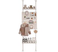 Kit de Panel Perforado de Metal, Estantería, Perchero de Suelo de Tablero Perforado, 2 Tablas de Clavos, 1 Zapatero, 1 Estante de Almacenamiento, Altura Ajustable, Sin Necesidad de Perforar(58cm/23in)