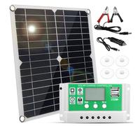Kit de panel solar de 20 vatios 12 voltios, panel solar monocristalino + controlador de carga PWM de 20 A + clips para batería, 22% de alta eficiencia para RV, botes, remolque, sistema aislado
