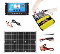 Kit De Panel Solar: Inversor Convertidor De 300 W, De Panel De 18 W, Adaptador De CC De 12 A CA De 110 Y 220, Controlador De 30 A Con Puertos USB Duales, Pantalla LED | Kit De Energía So